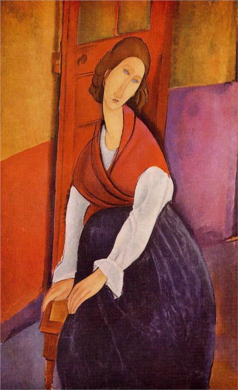 Jeanne Hebuterne in Red Shawl - Amedeo Modigliani Paintings - Click Image to Close